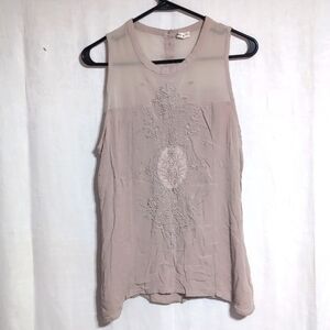 Japna Nude Beige Mesh Embroidred Sleeveless Blouse Size Medium